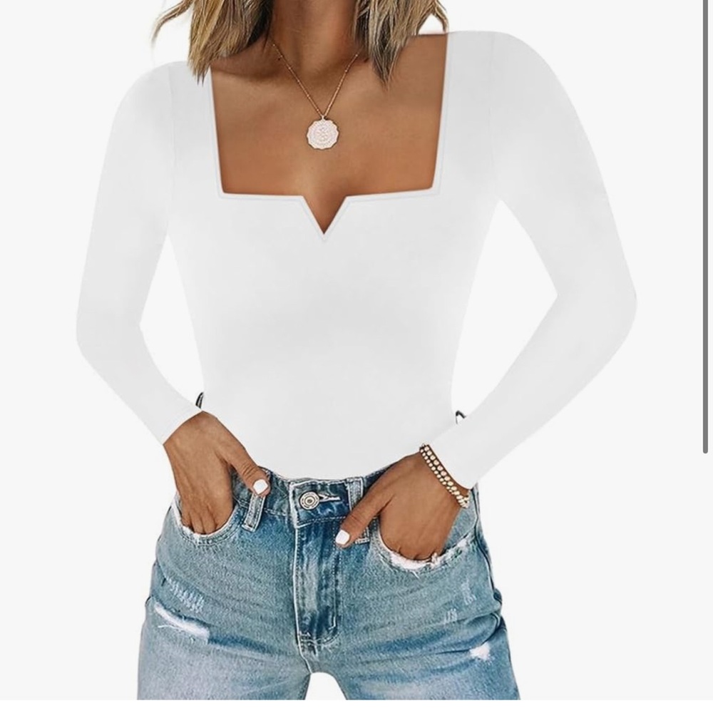Amazon White Fitted Long Sleeve Bodysuit